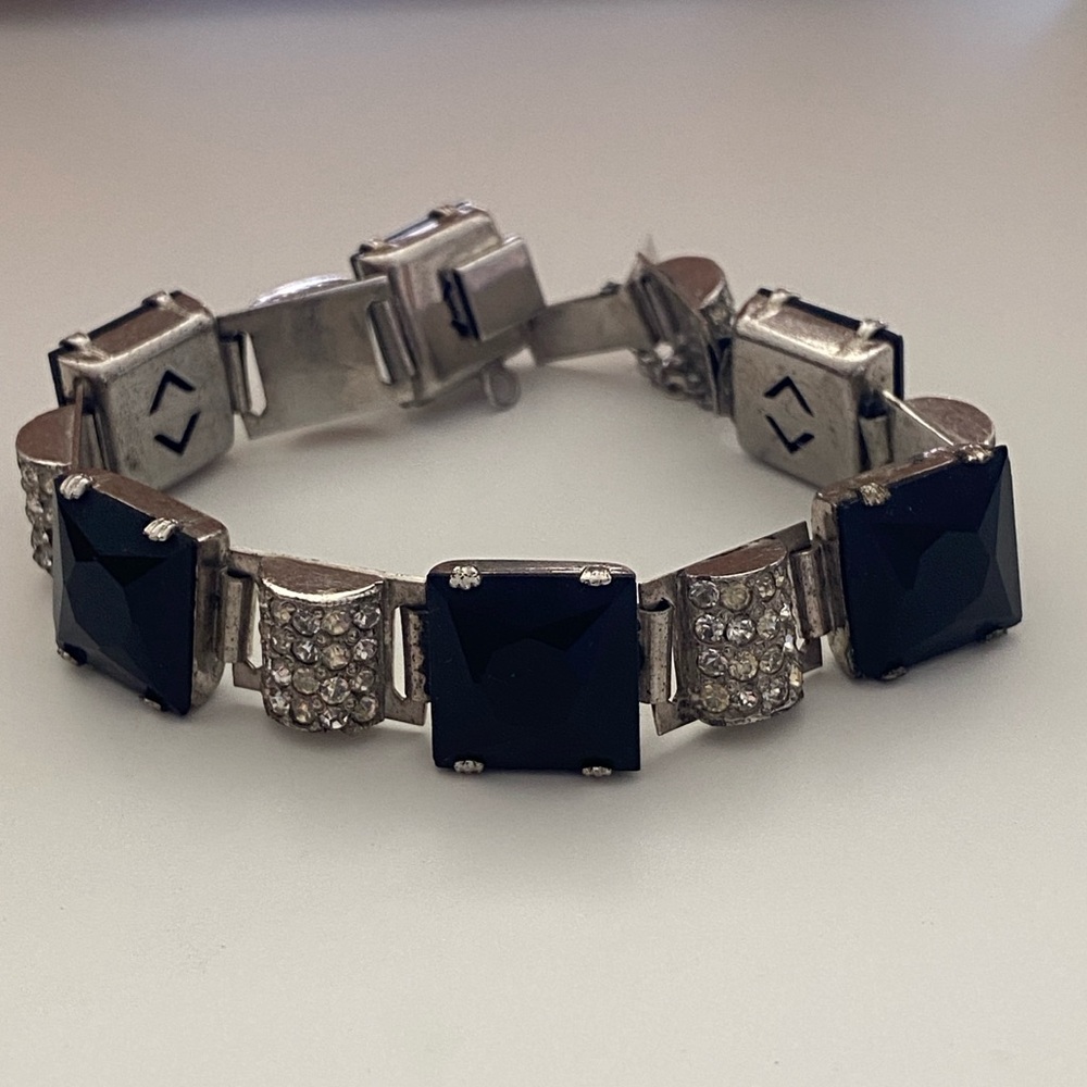 Onyx and Rhinestone  Antique Bracelet